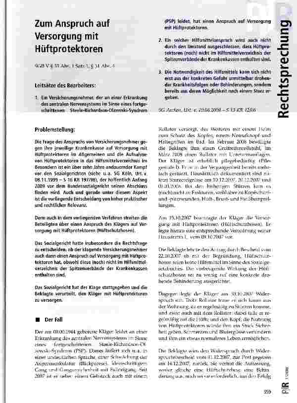 Vorschauseite 1: Zum Anspruch auf Versorgung mit Hüftprotektoren