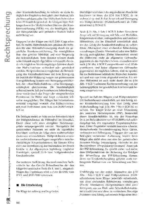 Vorschauseite 2: Zum Anspruch auf Versorgung mit Hüftprotektoren