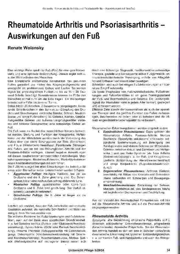 Vorschauseite 1: Rheumatoide Arthritis und Psoriasisarthritis Auswirkungen auf den Fuß