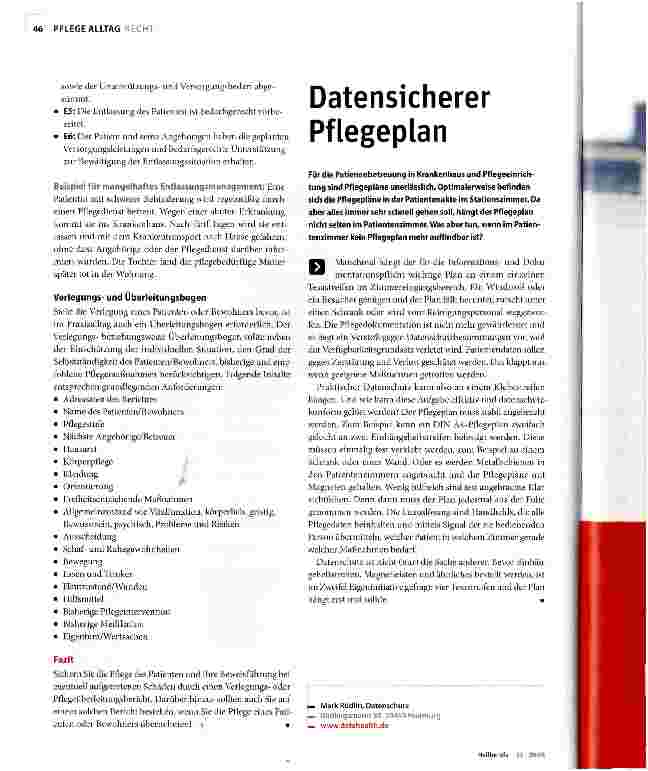 Vorschauseite 1: Datensicherer Pflegeplan