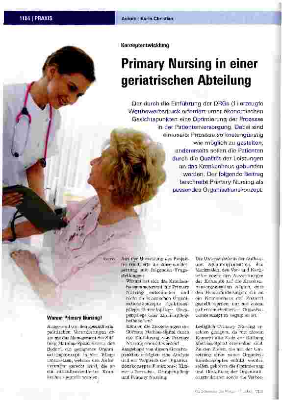 Vorschauseite 1: Primary Nursing in einer geriatrischen Abteilung