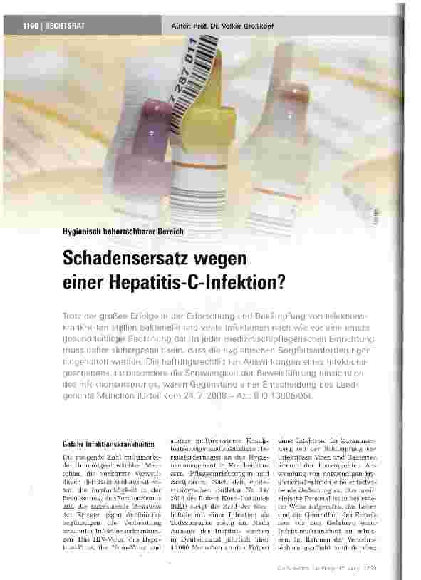Vorschauseite 1: Schadensersatz wegen einer Hepatitis-C-Infektion?