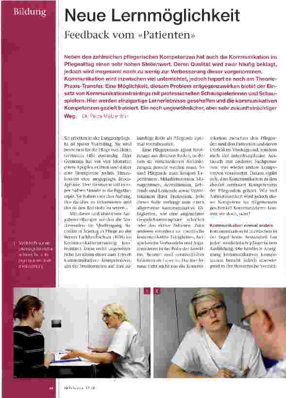 Vorschauseite 1: Neue LernmöglichkeitFeedback vom «Patienten»