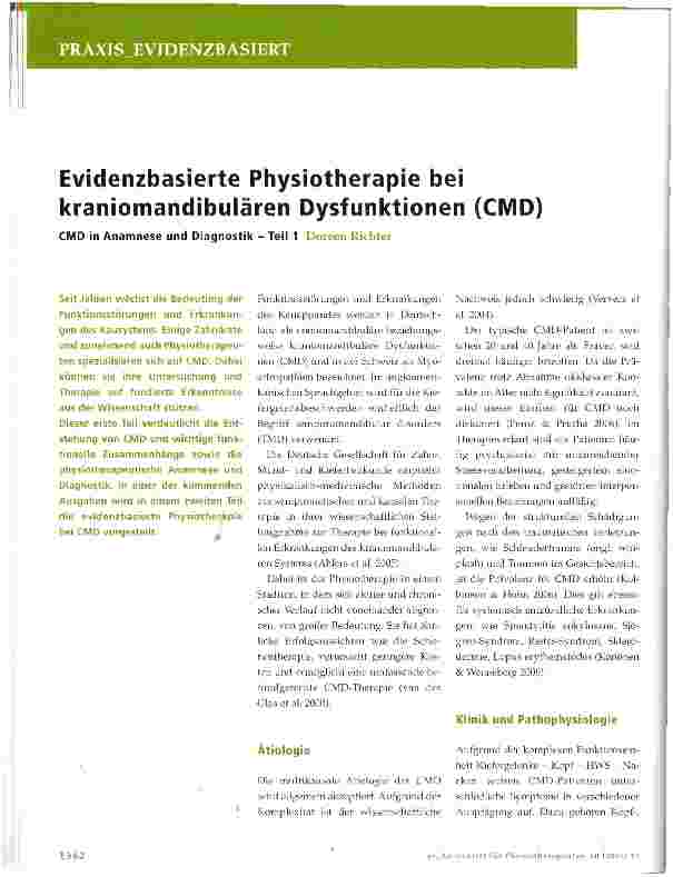 Vorschauseite 1: Evidenzbasierte Physiotherapie bei kraniomandibulären Dysfunktionen (CMD)CMD in Anamnese und Diagnostik - Teil 1