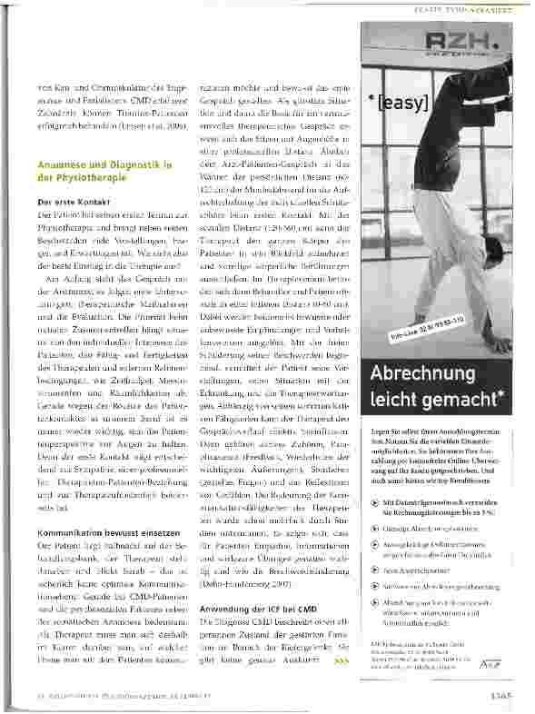Vorschauseite 4: Evidenzbasierte Physiotherapie bei kraniomandibulären Dysfunktionen (CMD)CMD in Anamnese und Diagnostik - Teil 1