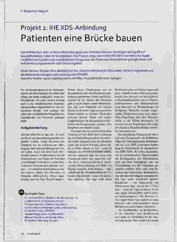 Vorschauseite 1: Projekt 2: IHEXDS-Anbindung Patienten eine Brücke bauen