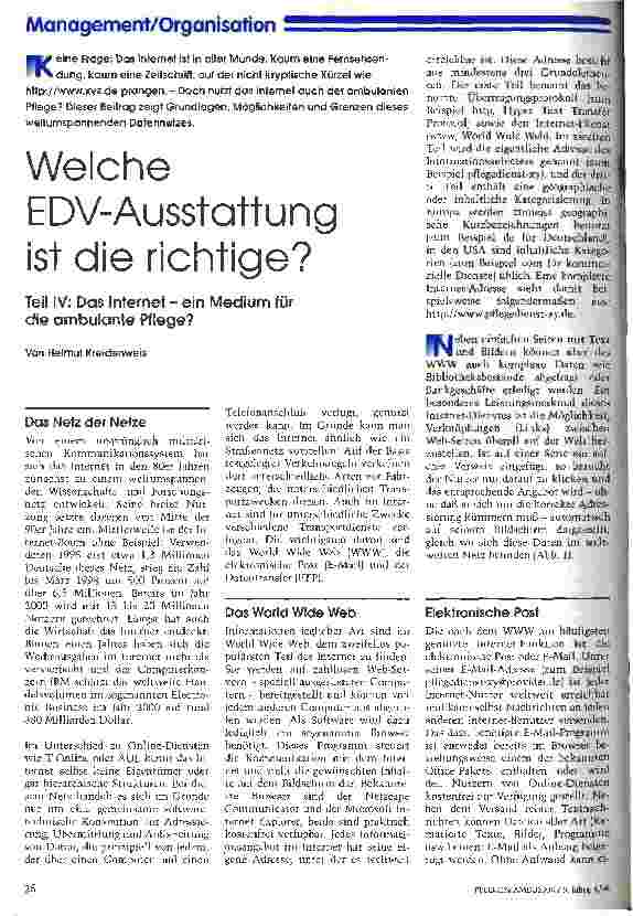 Vorschauseite 1: Welche EDV-Ausstattung ist die richtige? Teil 4: Das Internet - ein Medium für die ambulante Pflege?