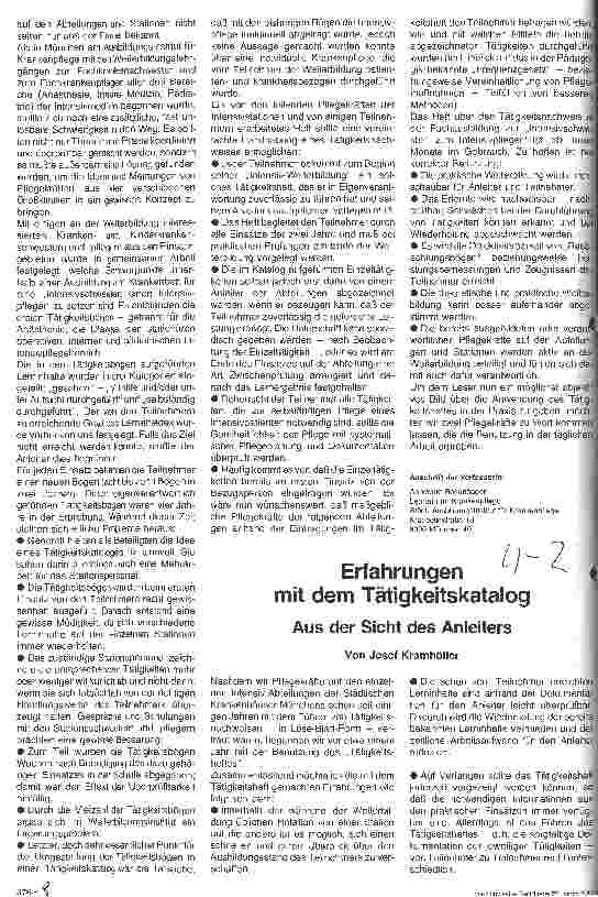 Vorschauseite 2: Warum ein Tätigkeitskatalog für die Fachweiterbildung