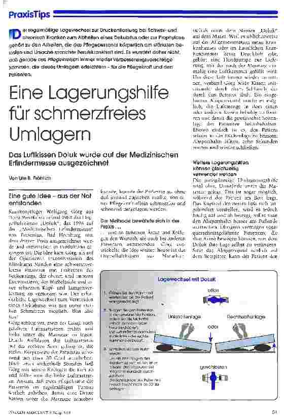 Vorschauseite 1: Eine Lagerungshilfe für Schmerzfreies Umlagern Das Luftkissen Doluk wurde auf der Medizinischen Erfindermesse ausgezeichnet