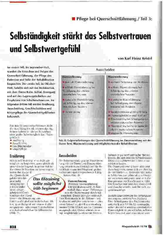 Vorschauseite 1: Selbständigkeit stärkt das Selbstvertrauen und Selbstwertgefühl Pflege bei Querschnittlähmung (Teil 3)