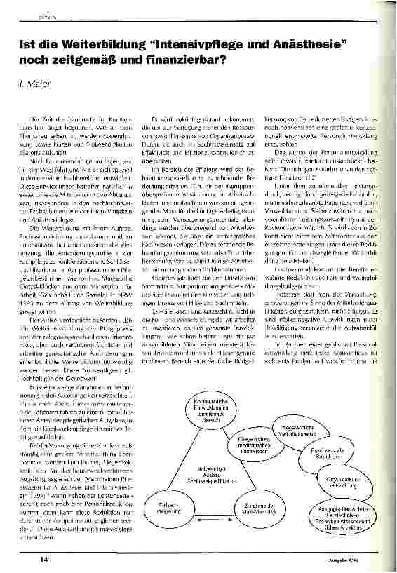 Vorschauseite 1: Ist die Weiterbildung Intensivpflege und Anästhesie noch zeitgemäß und finanzierbar ?