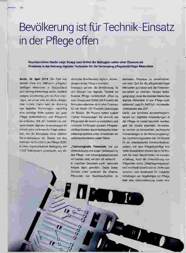 Vorschauseite 1: Bevölkerung ist für Technik-Einsatz in der Pflege offen