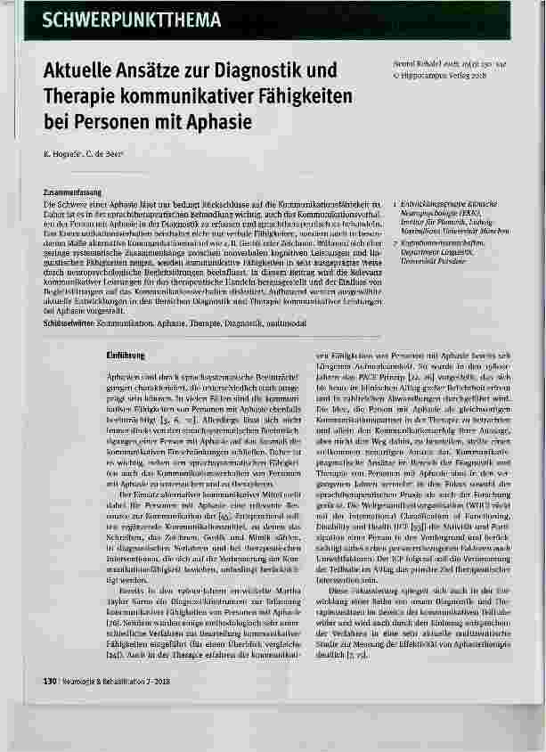 Vorschauseite 1: Aktuelle Ansätze zur Diagnostik und Therapie kommunikativer Fähigkeiten bei Personen mit Aphasie