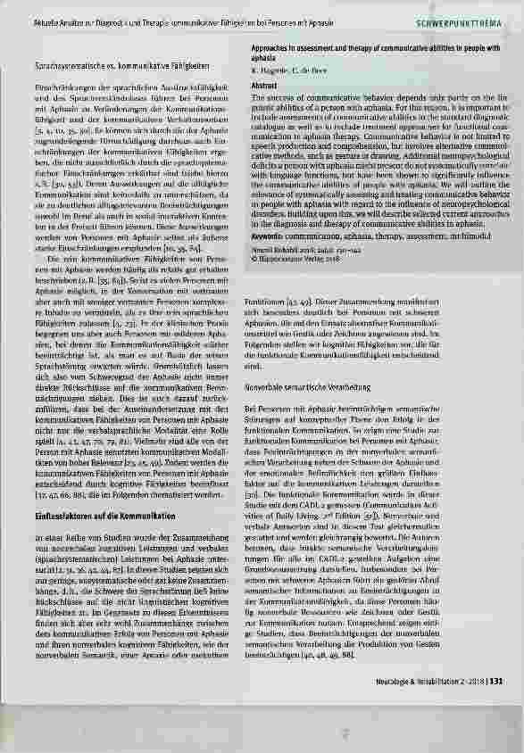 Vorschauseite 2: Aktuelle Ansätze zur Diagnostik und Therapie kommunikativer Fähigkeiten bei Personen mit Aphasie