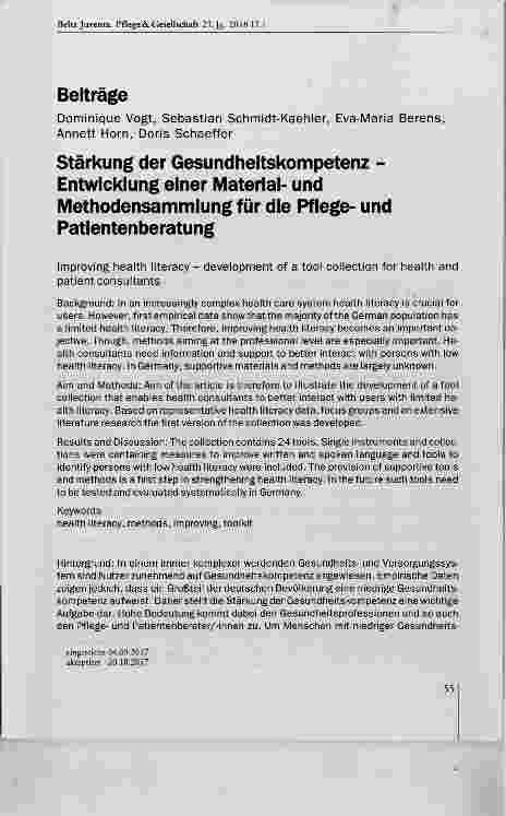 Vorschauseite 1: Stärkung der Gesundheitskompetenz Entwickiung einer Materiaiund Methodensammlung für die Pfiegeund Patientenberatung