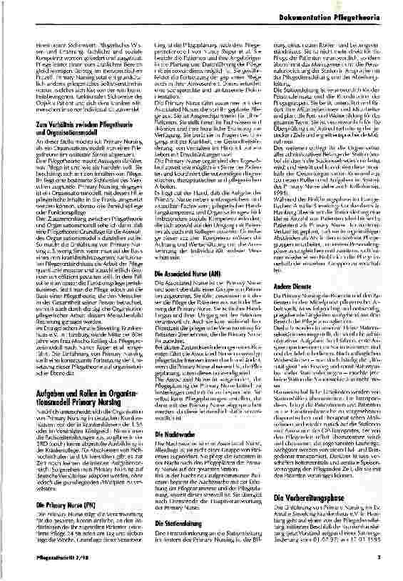 Vorschauseite 2: Primary Nursing im Evangelischen Amalie Sieveking-Krankenhaus e. V. Ein Erfahrungsbericht nach zwei Jahren Projektarbeit