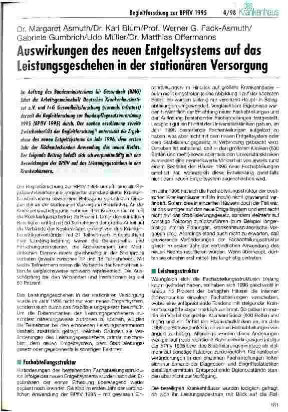 Vorschauseite 1: Auswirkungen des neuen Entgeltsystems auf das Leistungsgeschehen in der stationären Versorgung