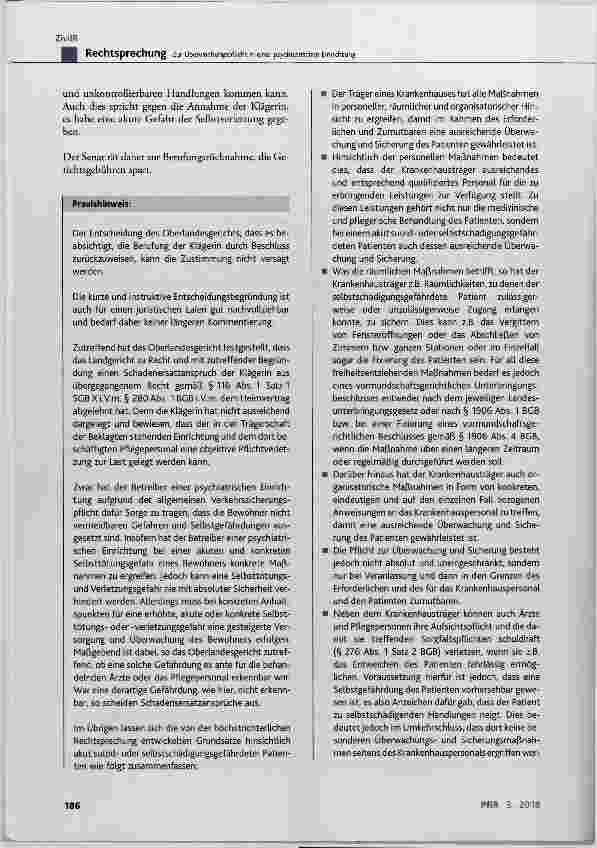 Vorschauseite 4: Zur Überwachungspflicht in einer psychiatrischen Einrichtung
