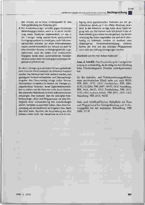 Vorschauseite 5: Zur Überwachungspflicht in einer psychiatrischen Einrichtung