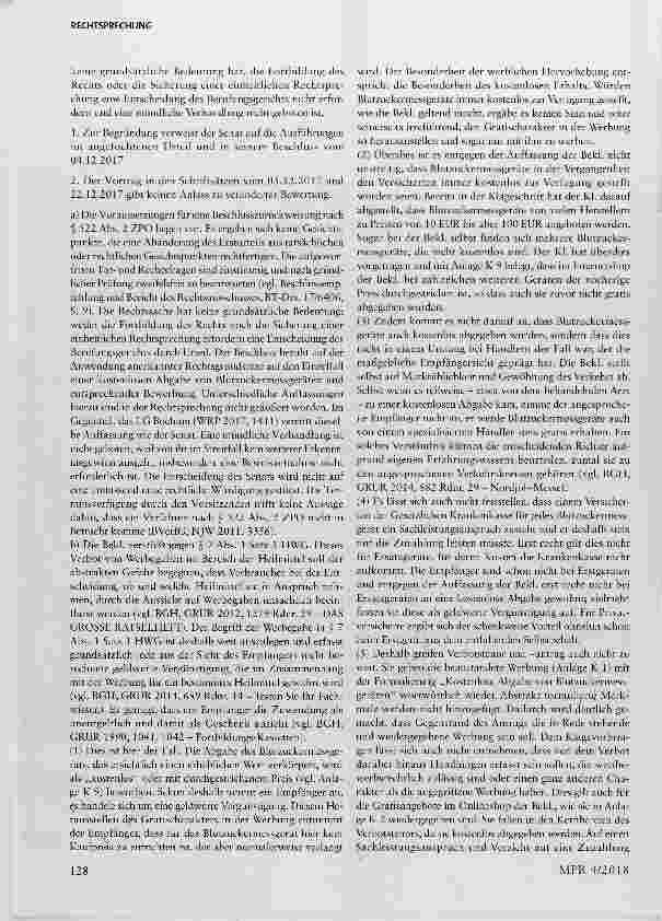 Vorschauseite 2: Blutzuckermessgerät § 3a UWG, § 7 HWG