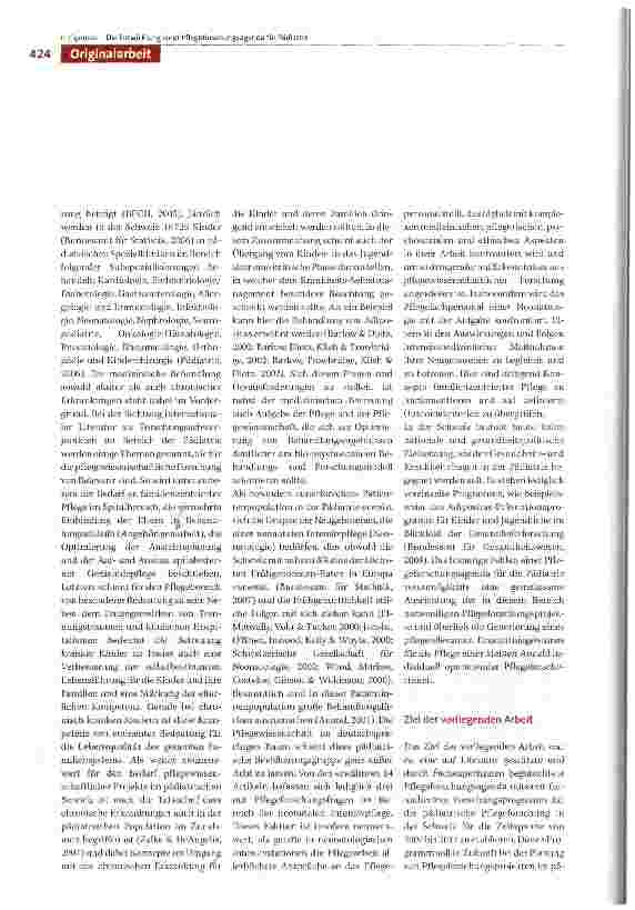 Vorschauseite 2: Die Entwicklung einer Pflegeforschungsagenda für die Pädiatrie für die Jahre 2007 bis 2017 als Teil der nationalen «Swiss Research Agenda for Nursing»