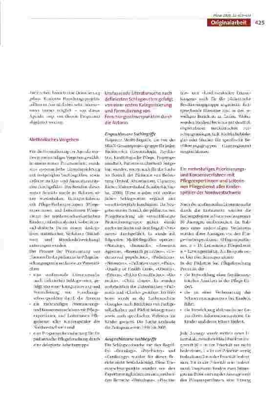 Vorschauseite 3: Die Entwicklung einer Pflegeforschungsagenda für die Pädiatrie für die Jahre 2007 bis 2017 als Teil der nationalen «Swiss Research Agenda for Nursing»