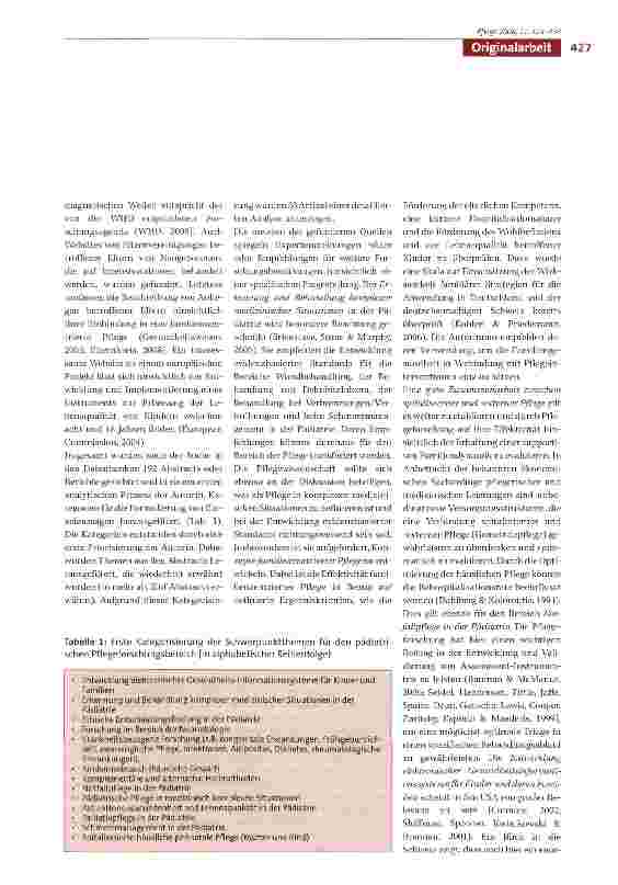 Vorschauseite 5: Die Entwicklung einer Pflegeforschungsagenda für die Pädiatrie für die Jahre 2007 bis 2017 als Teil der nationalen «Swiss Research Agenda for Nursing»