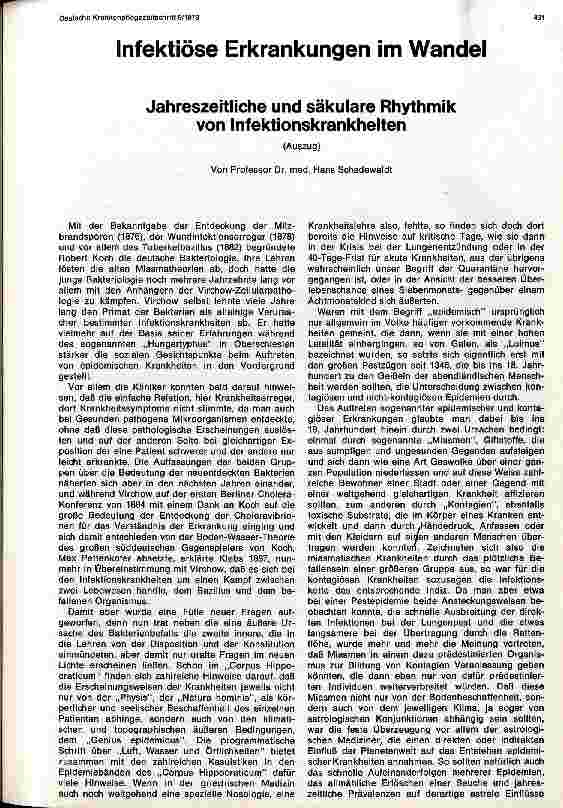 Vorschauseite 1: Infektiöse Erkrankungen im Wandel Jahreszeitliche und säkulare Rhythmik von Infektionskrankheiten