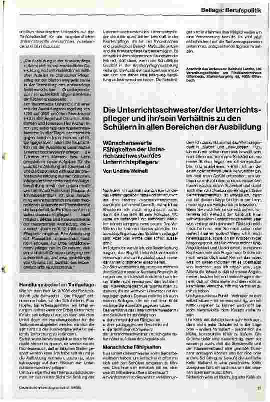 Vorschauseite 1: Die Unterrichtsschwester/der Unterrichtspfleger und ihr Verhältnis zu den Schülern in allen Bereichen der Ausbildung