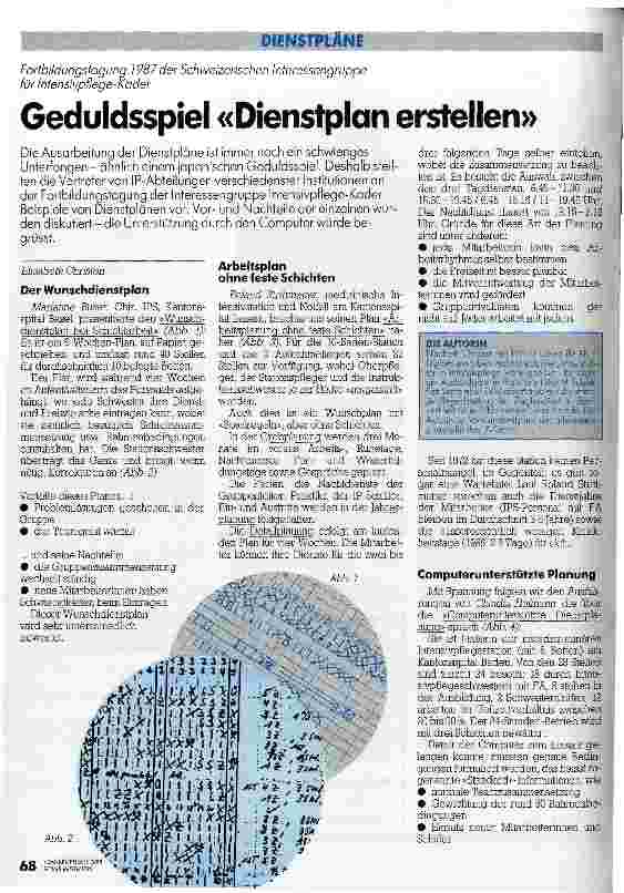 Vorschauseite 1: Geduldsspiel < Dienstplan erstellen> Fortbildungstagung 1987 der Schweizerischen Interessengruppe für Intensivpflege-Kader
