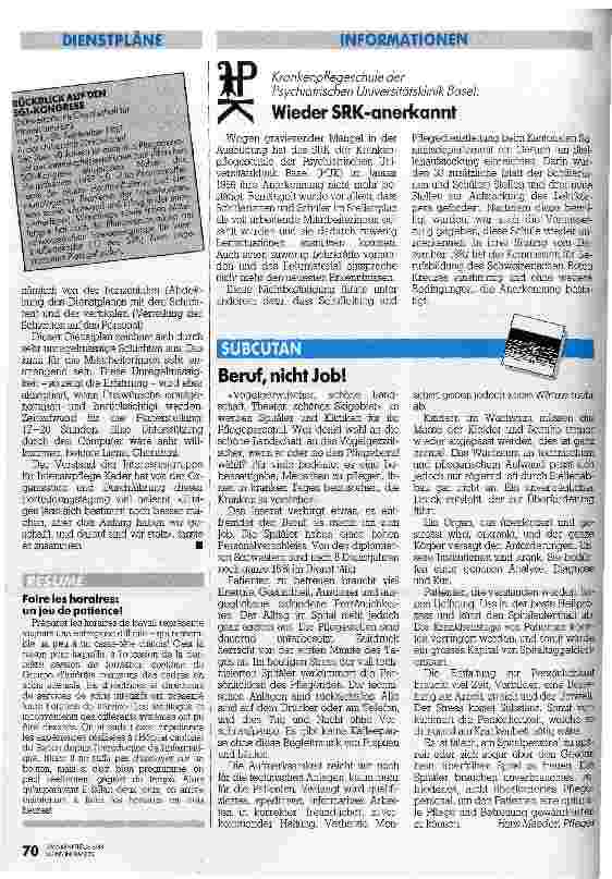Vorschauseite 3: Geduldsspiel < Dienstplan erstellen> Fortbildungstagung 1987 der Schweizerischen Interessengruppe für Intensivpflege-Kader