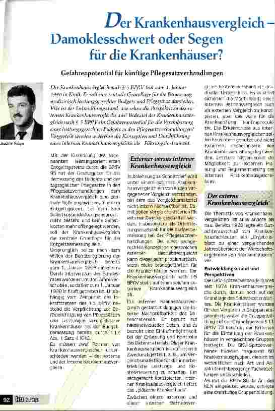 Vorschauseite 1: Der Krankenhausvergleich - Damoklesschwert oder Segen für die Krankenhäuser? Gefahrenpotential für künftige Pflegesatzverhandlungen