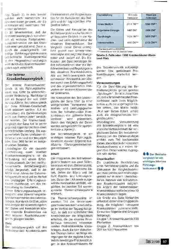 Vorschauseite 6: Der Krankenhausvergleich - Damoklesschwert oder Segen für die Krankenhäuser? Gefahrenpotential für künftige Pflegesatzverhandlungen