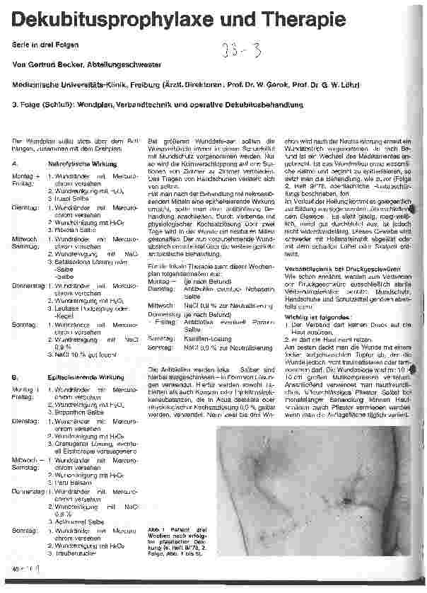 Vorschauseite 1: Dekubitusprophylaxe und Therapie Serie in drei Folgen 3. Folge (Schluß)