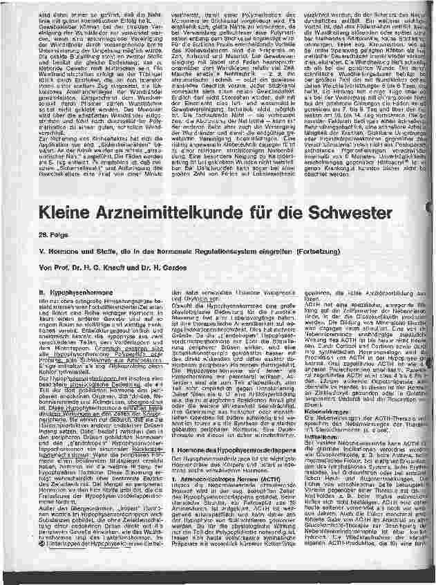Vorschauseite 1: Kleine Arzneimittelkunde für die Schwester 26. Folge: V. Hormone und Stoffe,d.in d. hormonelle Regulationssystem eingreifen