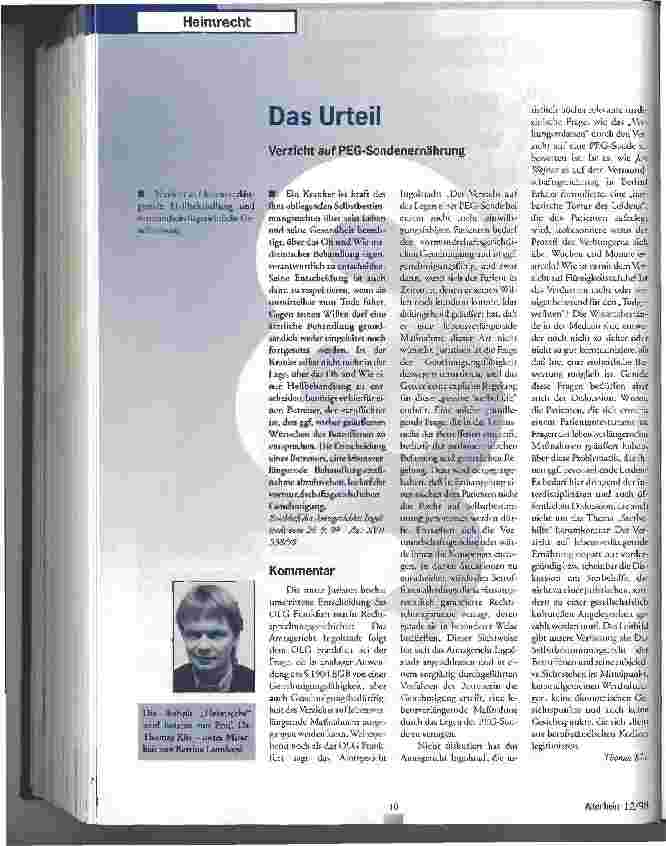Vorschauseite 1: Das Urteil : Verzicht auf PEG Sondenernährung