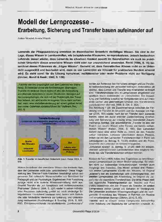 Vorschauseite 1: Modell der Lernprozesse Erarbeitung, Sicherung und Transfer bauen aufeinander auf