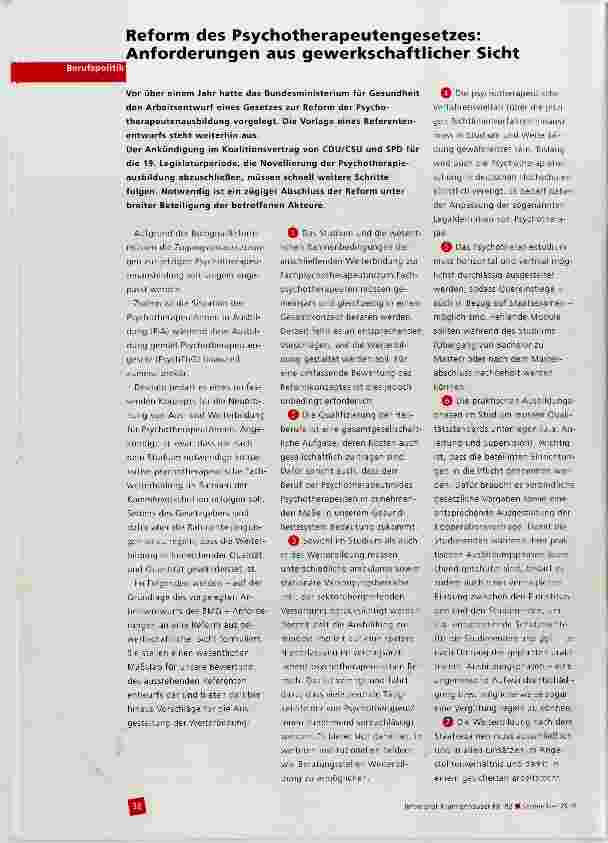Vorschauseite 1: Reform des Psychotherapeutengesetzes: Anforderungen aus gewerkschaftlicher Sicht