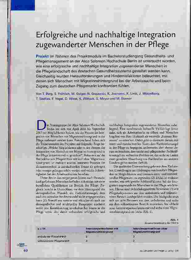 Vorschauseite 1: Erfolgreiche und nachhaltige Integration zugewanderter Menschen in der Pflege