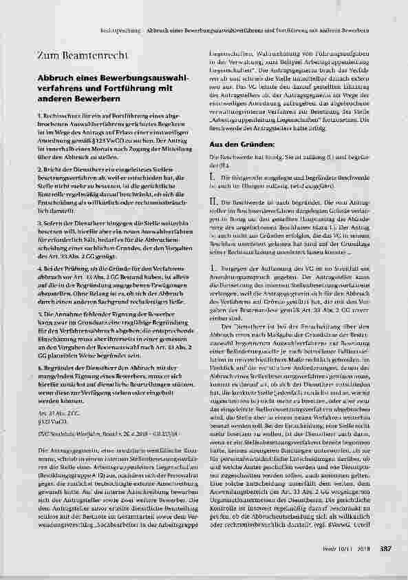 Vorschauseite 1: Abbruch eines Bewerbungsauswahlverfahrens und Fortführung mit anderen Bewerbern