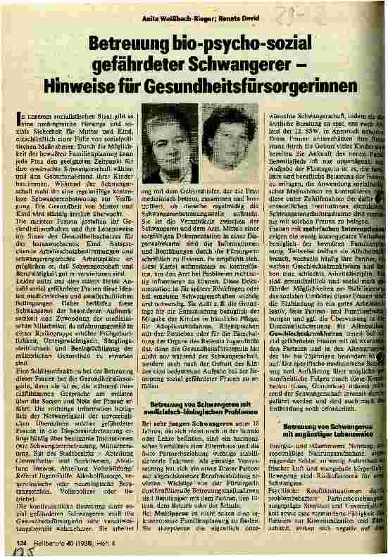 Vorschauseite 1: Betreuung bio-psycho-sozial gefährdeter Schwangerer - Hinweise für Gesundheitsfürsorgerinnen