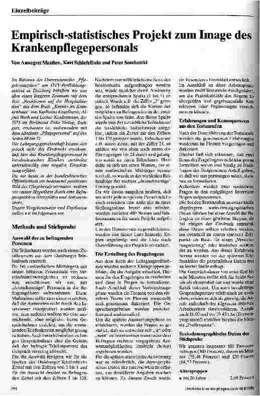 Vorschauseite 1: Empirisch-statistisches Projekt zum Image des Krankenpflegepersonals