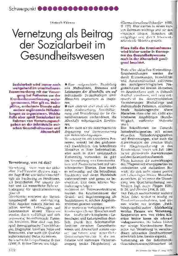 Vorschauseite 1: Vernetzung als Beitrag der Sozialarbeit im Gesundheitswesen