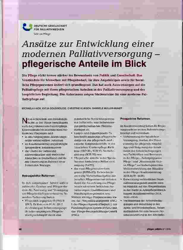 Vorschauseite 1: Ansätze zur Entwicklung einer modernen Palliativversorgung pflegerische Anteile im Blick