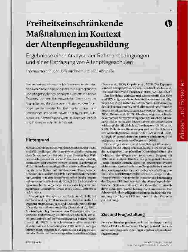 Vorschauseite 1: Freiheitseinschränkende Maßnahmen im Kontext der Altenpflegeausbildung