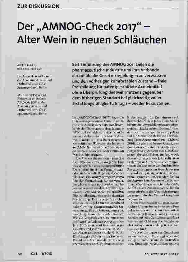 Vorschauseite 1: Der „AMNOG-Check 2017“ Alter Wein in neuen Schläuchen