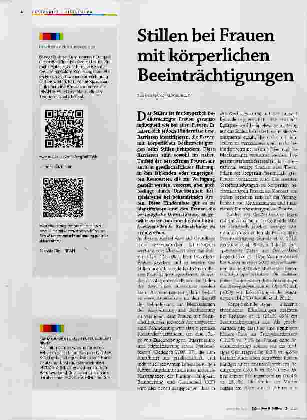 Vorschauseite 1: Stillen bei Frauen mit körperlichen Beeinträchtigungen