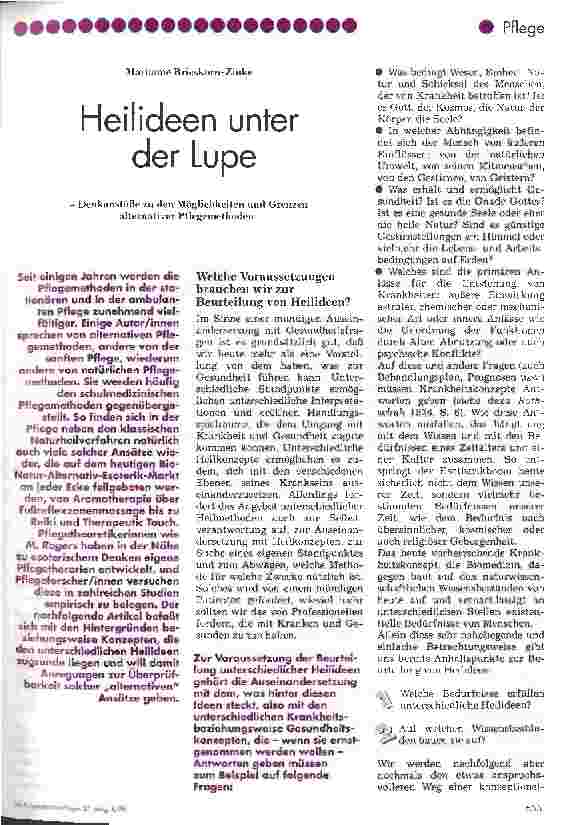 Vorschauseite 1: Heilideen unter der Lupe Denkanstöße zu den Möglichkeiten und Grenzen alternativer Pflegemethoden