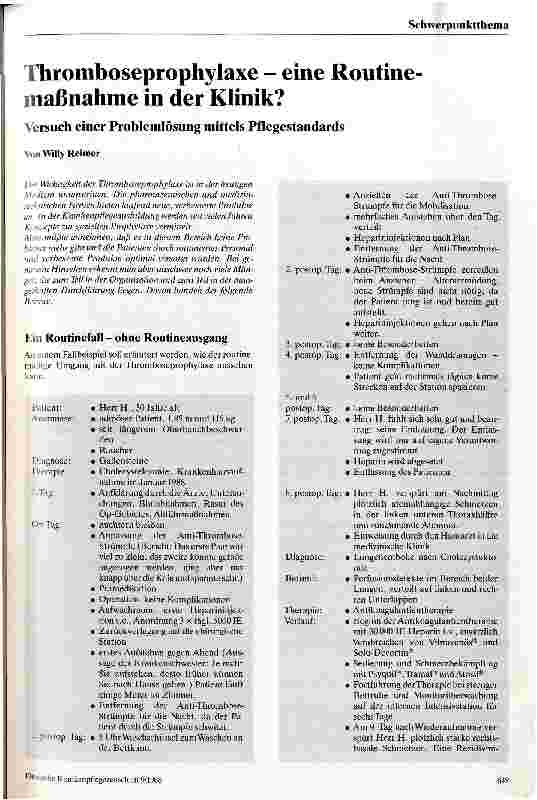 Vorschauseite 1: Thromboseprophylaxe - eine Routinemaßnahme in der Klinik? Versuch einer Problemlösung mittels Pflegestandards