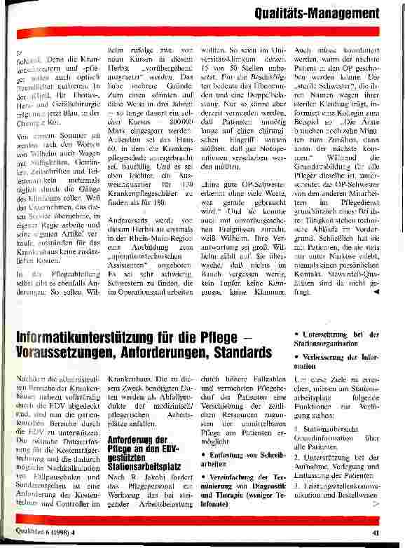 Vorschauseite 1: Informatikunterstützung für die Pflege Voraussetzungen, Anforderungen, Standards
